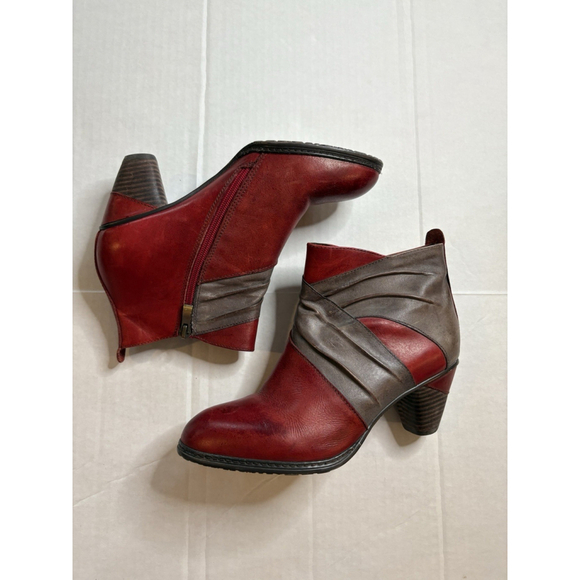 L'Artiste by Spring Step Jazlyn Ankle Boots Red Gray Cube Heel 2.5” Hand painted - Picture 1 of 8